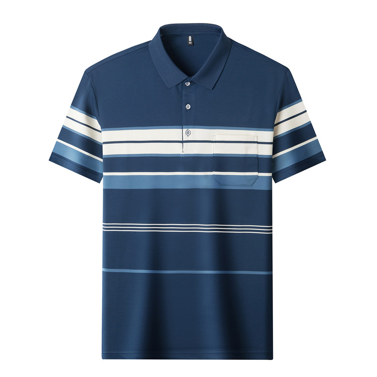 LUXURY PIG中年男士撞色条纹翻领短袖t恤爸爸夏装夏季T恤10806