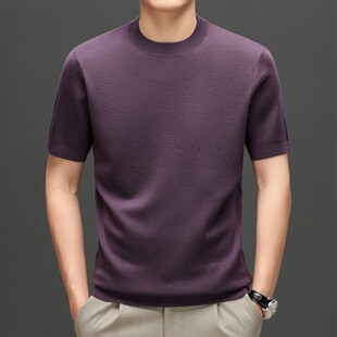 LUXURY PIG纯羊毛衫短袖针织T恤男圆领休闲百搭打底衫RR-MY6066