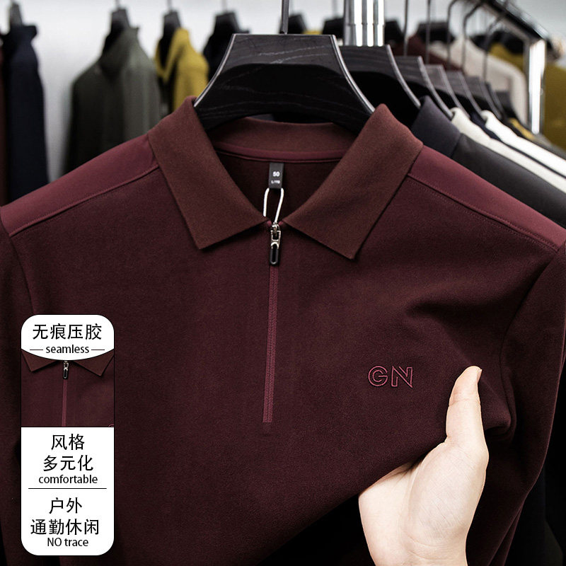 LUXURY PIG新款男秋冬翻领POLO衫时尚保暖长袖半拉链休闲上衣6610