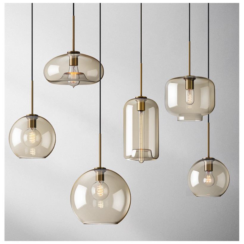 北欧餐厅吊灯现代简约卧室床头灯创意复古工业风玻璃圆球吧台吊灯