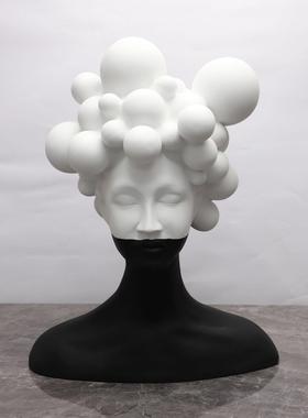 现代简约艺术人物雕塑树脂摆件样板间客厅创意黑白女郎软装饰品