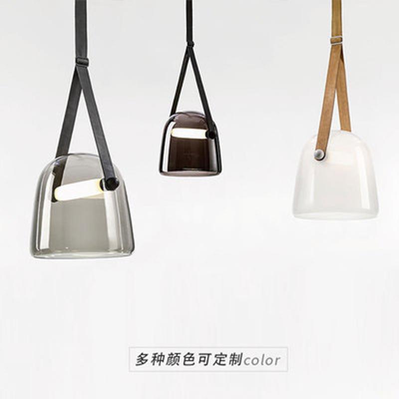 北欧后现代创意玻璃吊灯艺术皮革床头设计师样板房吧台书包小吊灯
