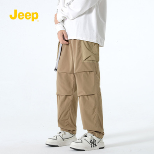 潮流宽松薄款 Jeep吉普官方正品 夏季 男 男装 直筒百搭纯棉抽绳长裤