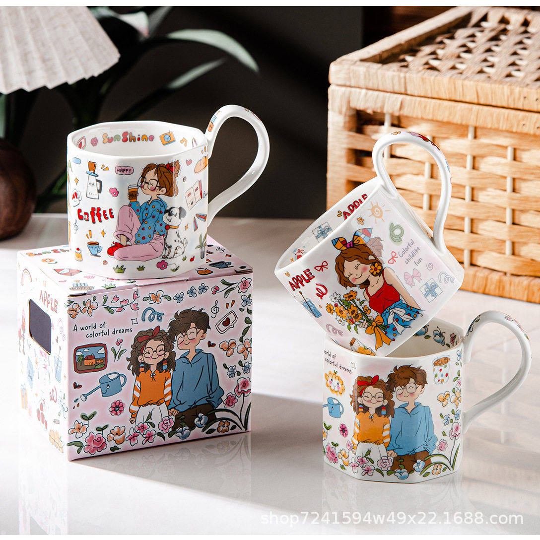 可爱情侣杯颜值漫画马克杯家用礼品生日礼物陶瓷杯伴手礼咖啡杯,餐饮具,马克杯,淘宝优惠券,粉丝福利购,淘宝优惠卷