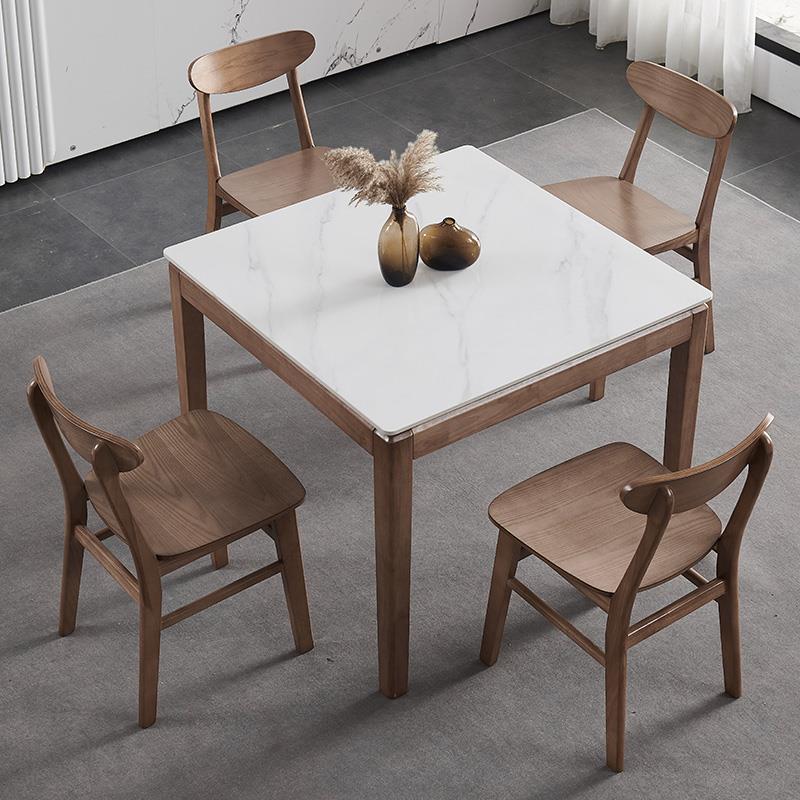 欧简约实木户餐桌牌椅岩组合17561北家板用小型桌阳正方台吃形饭