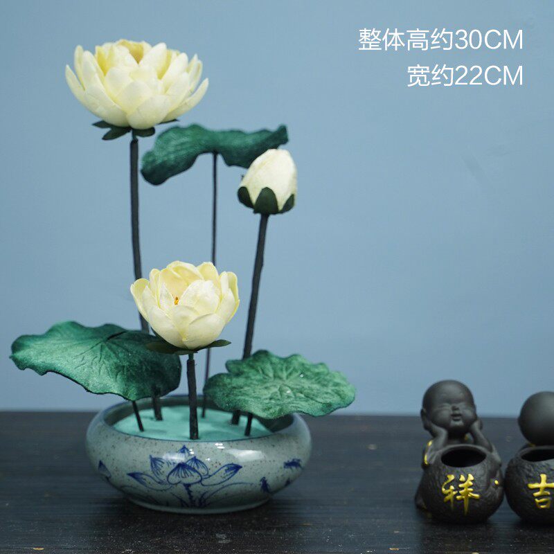 中式禅意荷花莲花仿真花艺套装佛堂前供奉假花瓶摆件客厅高档假花