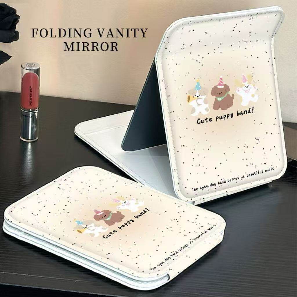 可爱小狗折叠镜子高清立式大小号便携化妆镜大学生宿舍梳妆镜加厚