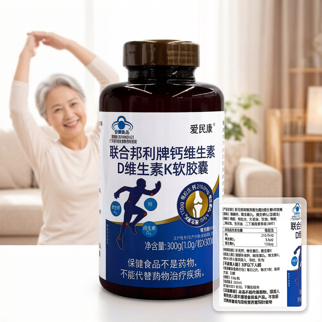 联合邦利钙维生素D维生素K软胶囊300粒 成人中老年孕妇补钙液体钙
