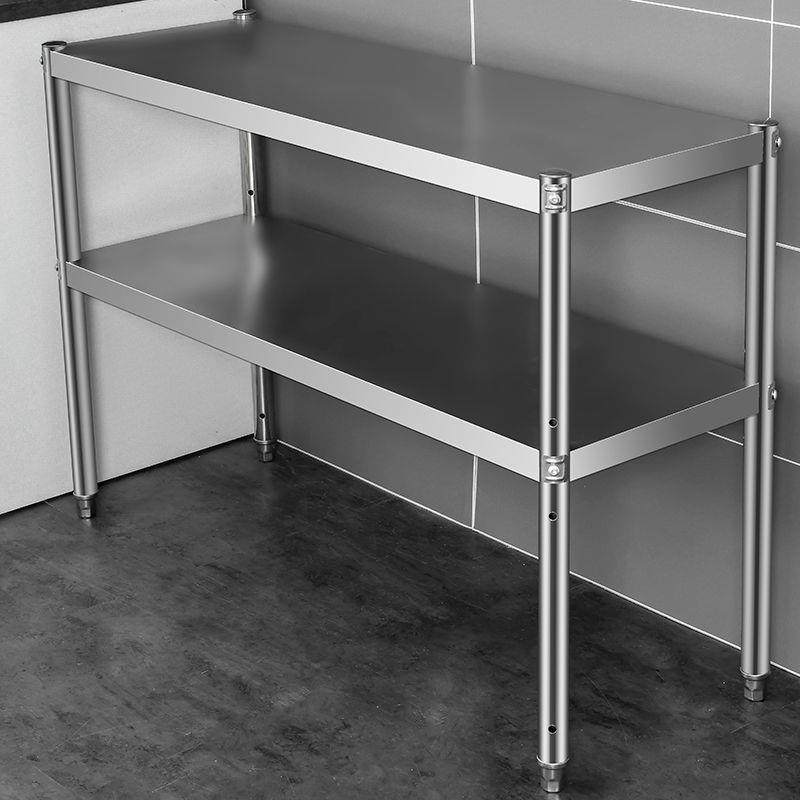 双层不锈钢厨房置物架台面微波炉架储物架落地橱柜收纳两层放昌震