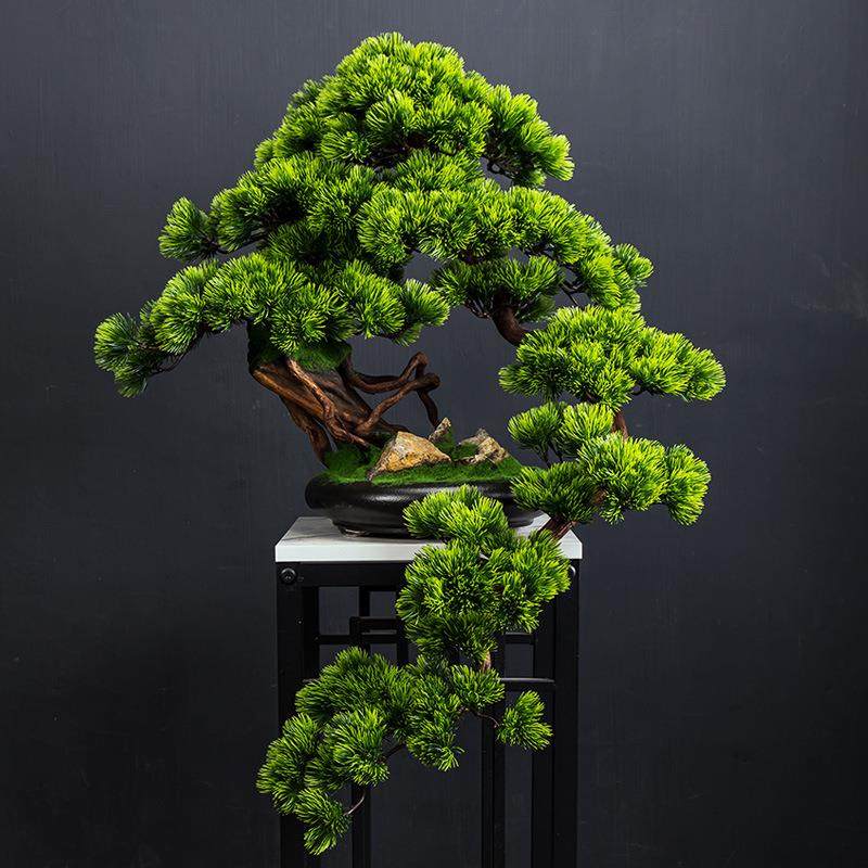 仿真迎客松盆景花架摆件新中式客厅装饰假花绿植物盆栽样板间软装