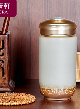 乾唐轩活瓷陶器喝彩随身杯手工复古创意带盖咖啡饮料泡茶水杯礼盒