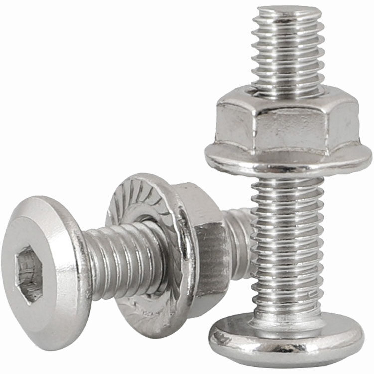 M6M8 304不锈钢倒边平头内六角螺丝螺母套装法兰螺母家具螺丝五金