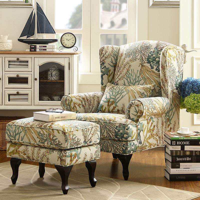 r^老虎椅美式单人沙发复古单椅子凳客厅布艺阳台高背休闲小卧其