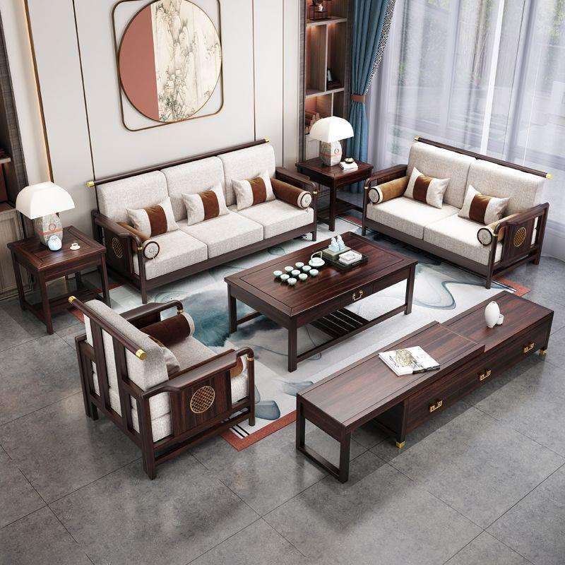 新中式实木沙发组合现代简约家用中式沙发客厅小户型贵妃转角沙发