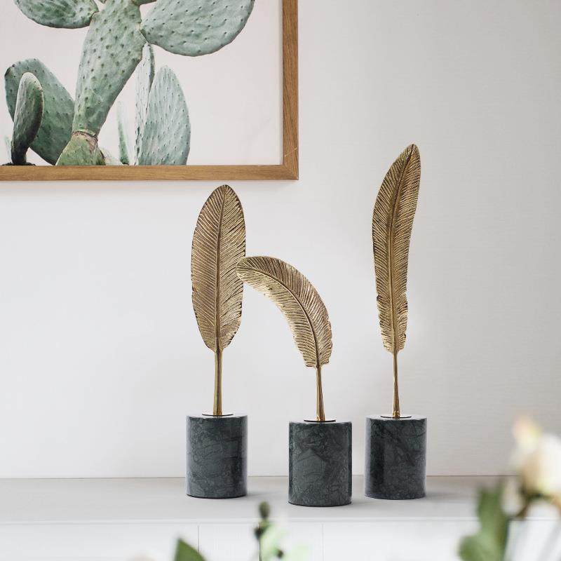 创意全铜羽毛摆件客厅家居装饰品电视柜书房桌面玄关个性艺术摆件