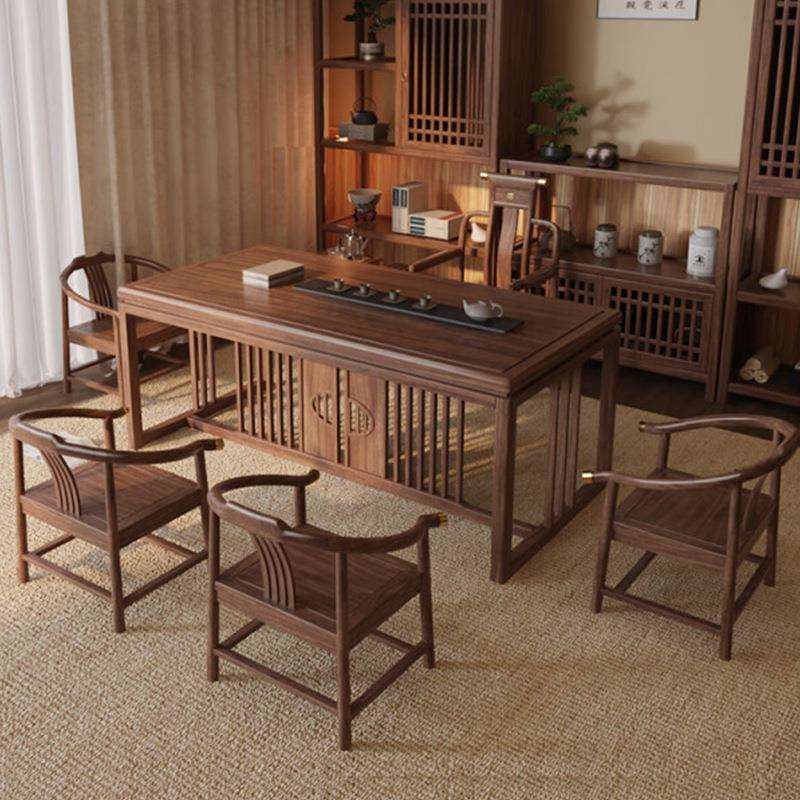 新中式全实木书桌简约纯家用长方形带抽屉桌子干泡茶桌阳台书房