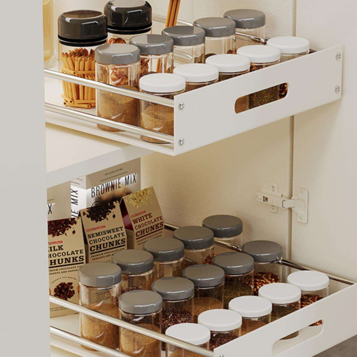 厨房拉篮不锈钢单层抽屉式碗碟收纳调味托盘白色抽拉加高橱柜置物