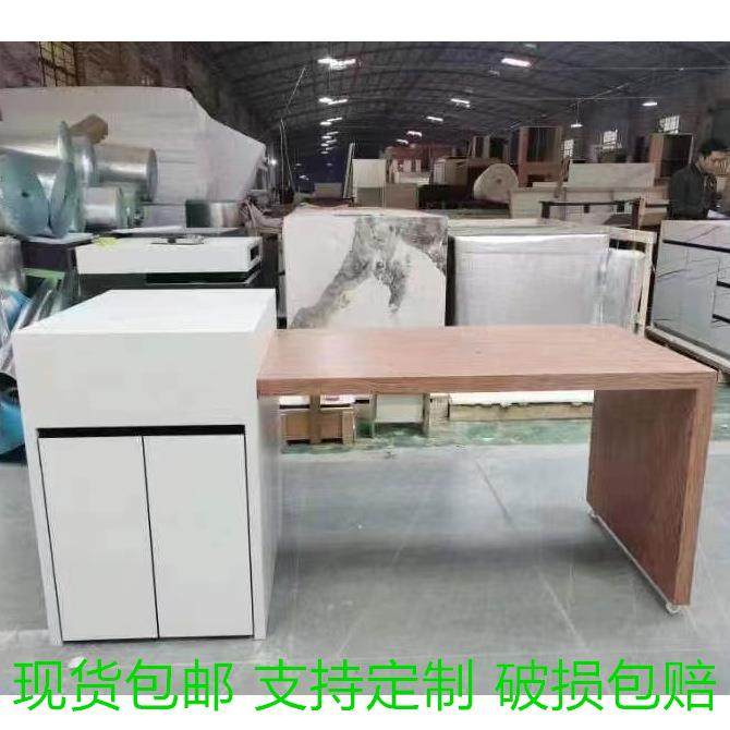 简约红桃木纹岩板岛台餐桌一体可伸缩带电磁炉消毒柜家用导台茶桌