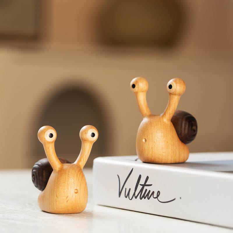 蜗牛按摩器实木卡通可爱创意装饰品桌面小摆件带磁吸木质工艺品