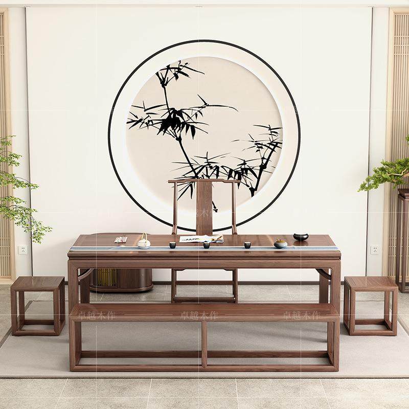 新中式茶桌椅组合功夫实木茶台家用小茶几北美黑胡桃木白蜡木茶桌