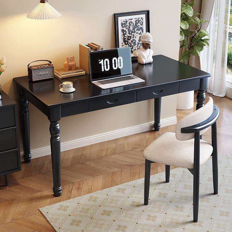 中古风实木书桌简约现代黑色轻奢家用办公桌小户型客厅书房电脑桌