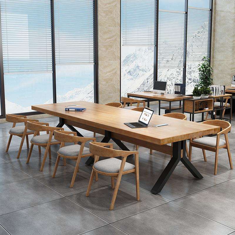 现代简约实木会议桌公司长条桌大板桌子工作台洽谈桌办公桌椅组合