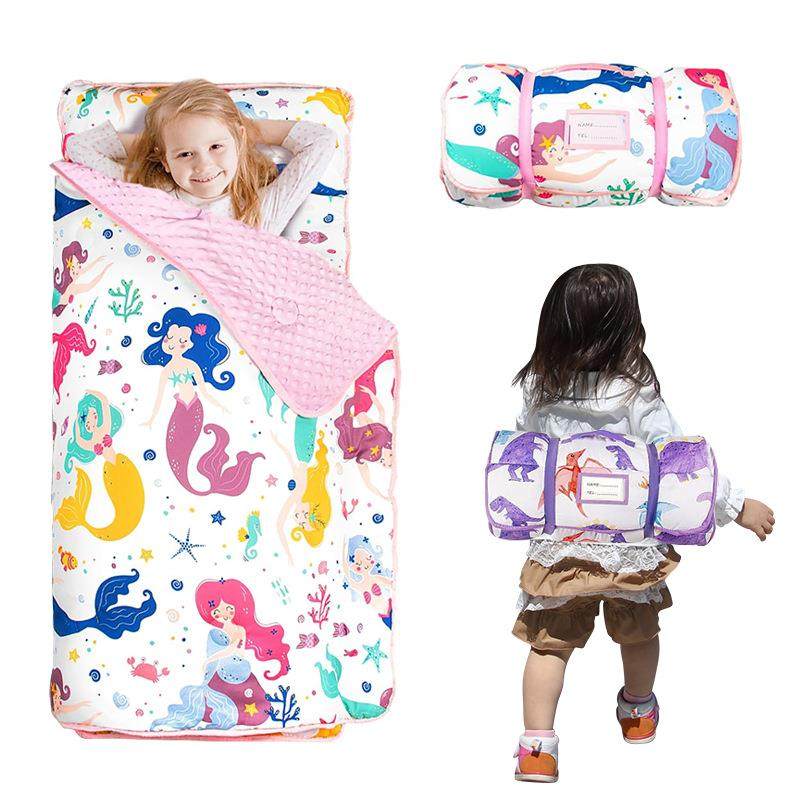 儿童午睡垫户外露营一体式便携睡袋幼儿园卡通毯子豆豆绒被