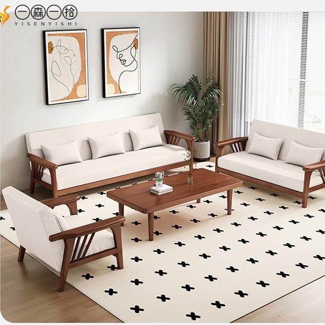 简约现代实木沙发茶几组合小户型新中式客厅转角贵妃踏松木木沙发