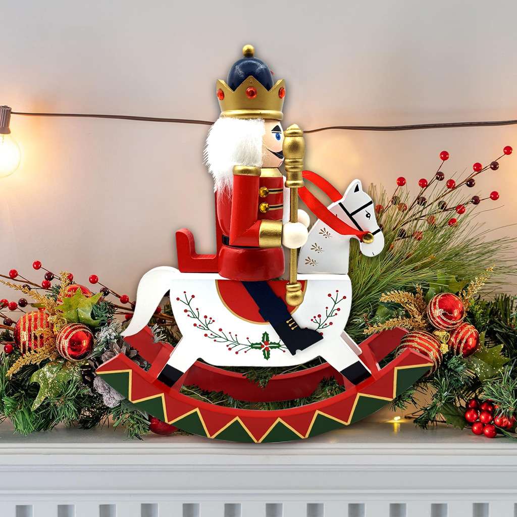 新款木制摇马胡桃夹子 30.5cm传统胡桃兵圣诞桌面装饰摆件