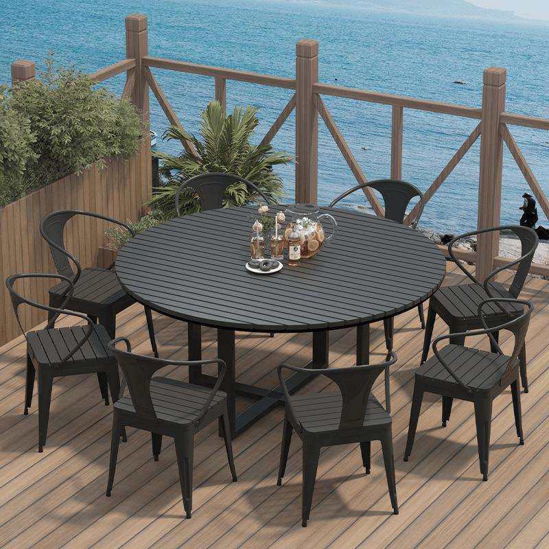 户外大圆桌室外圆形桌椅餐厅露天庭院餐桌大排档防水防晒塑木桌椅