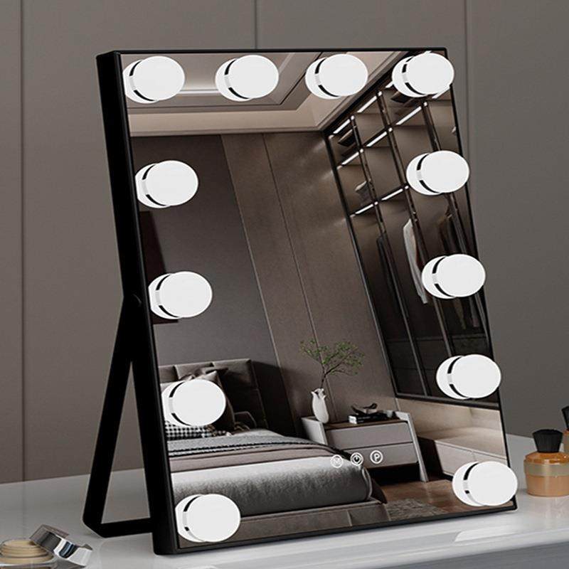 台式桌面梳妆镜化妆师补光镜带灯LED可旋转金属智能化妆镜子