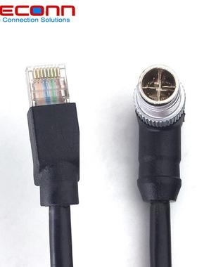 90度直角弯头M12X编码8Pin8芯公头转RJ45网线万兆CAT6A10GB/S