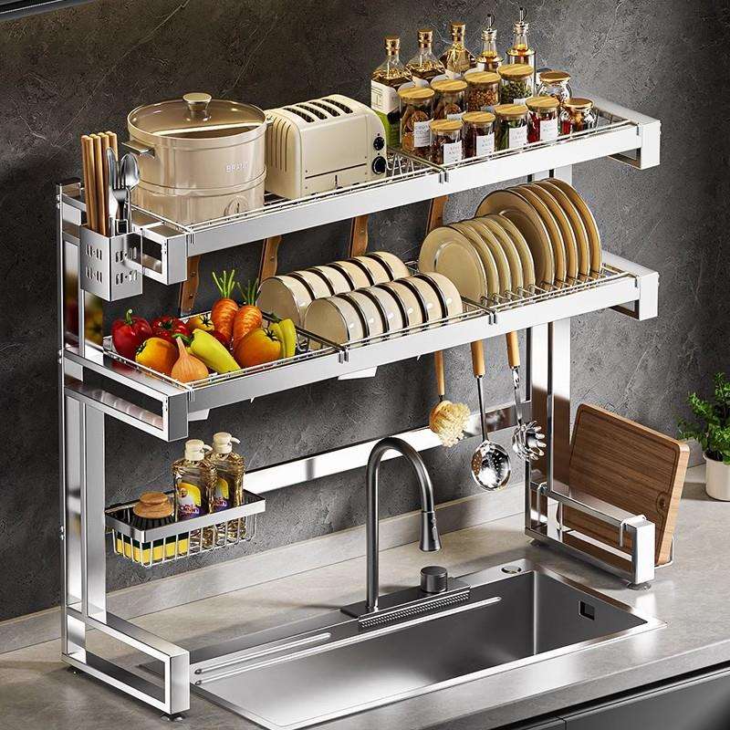 不锈钢厨房水槽置物架洗碗架水池上放碗碟多功能碗盘收纳沥水架子