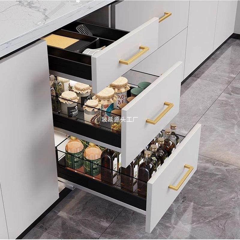 厨房调味拉篮橱柜多层抽屉式锅具碗碟架玻璃黑晶工具篮分隔调料蓝