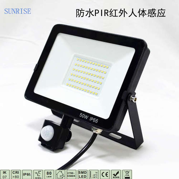 高亮度热销50WLED人体感应投光灯PIR人体感应过道灯车库灯