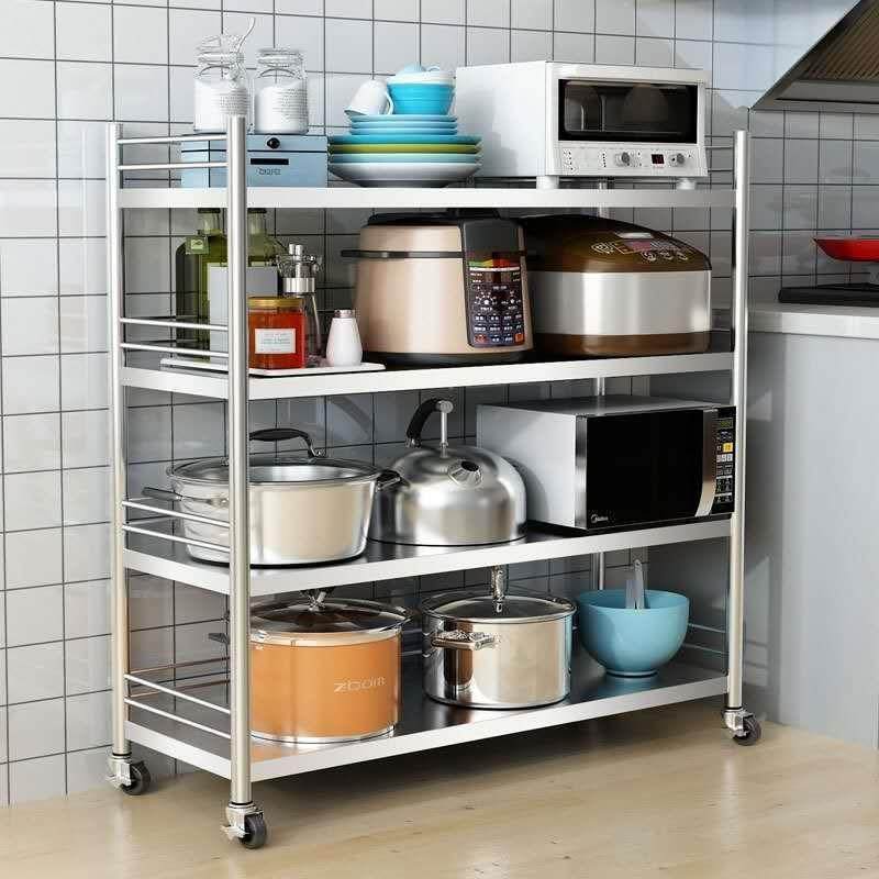 厨房放菜置物架不锈钢落地多层微波炉烤箱架收纳储物架家用锅货架