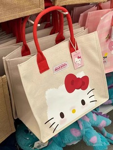 三丽鸥HelloKitty2024新款 卡通手提包帆布印花凯蒂猫女购物袋