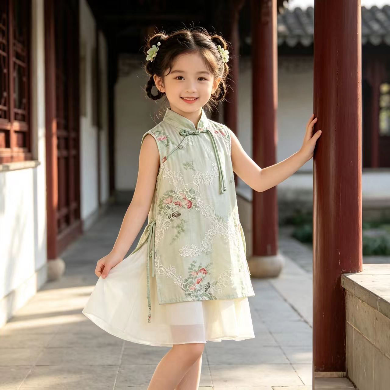 女童旗袍新中式改良奥黛连衣裙子