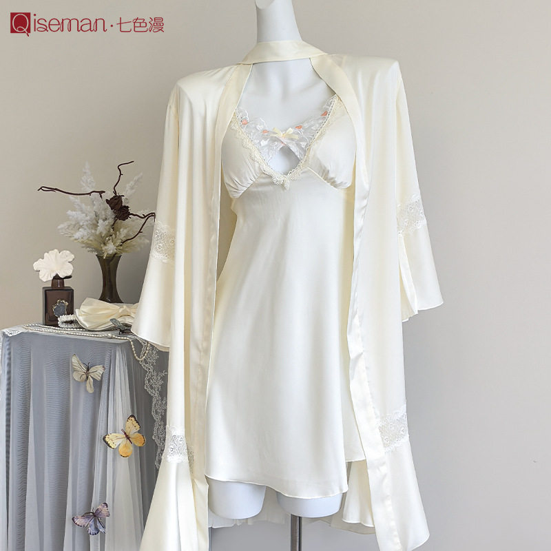 性感吊带冰丝睡裙两件套春夏纯欲风带胸垫睡衣套装私房女士家居服,女士内衣/男士内衣/家居服,睡袍/浴袍,淘宝优惠券,粉丝福利购,淘宝优惠卷