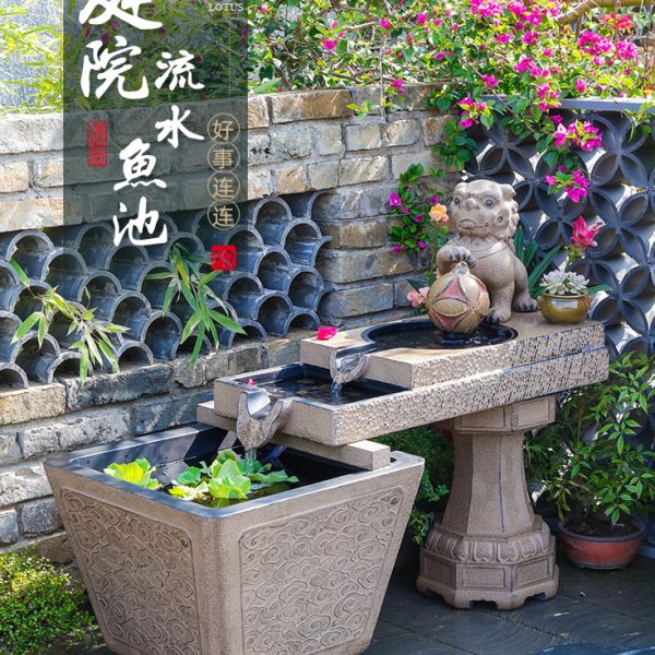 花园新中式景观布置摆件庭院阳台水池汉流水韵鱼池堂装饰造景露台