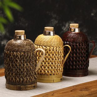 家用紫竹 编茶室复古手工老式 保温壶开水瓶热水瓶玻璃内胆热水壶