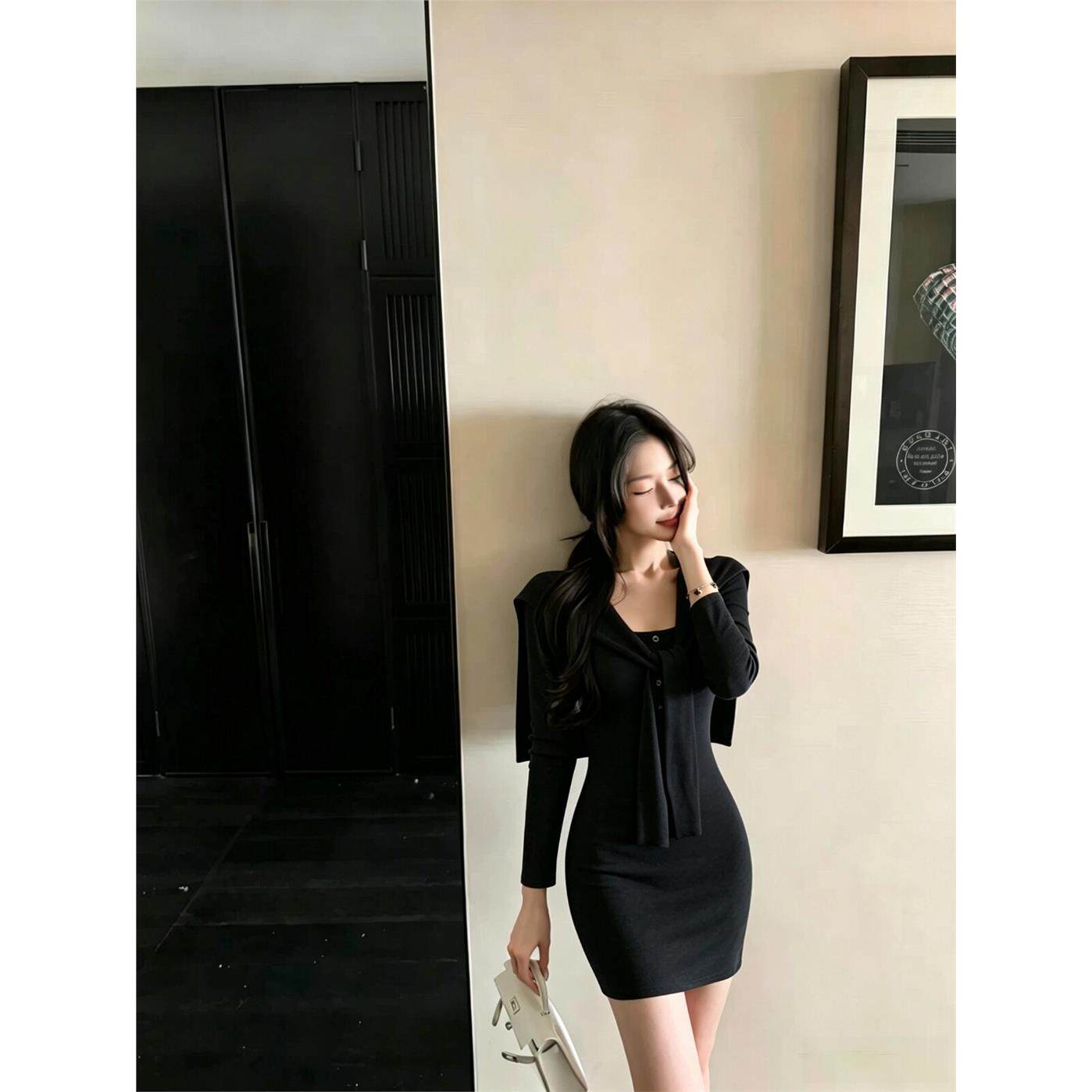早秋纯欲辣妹针织套装女