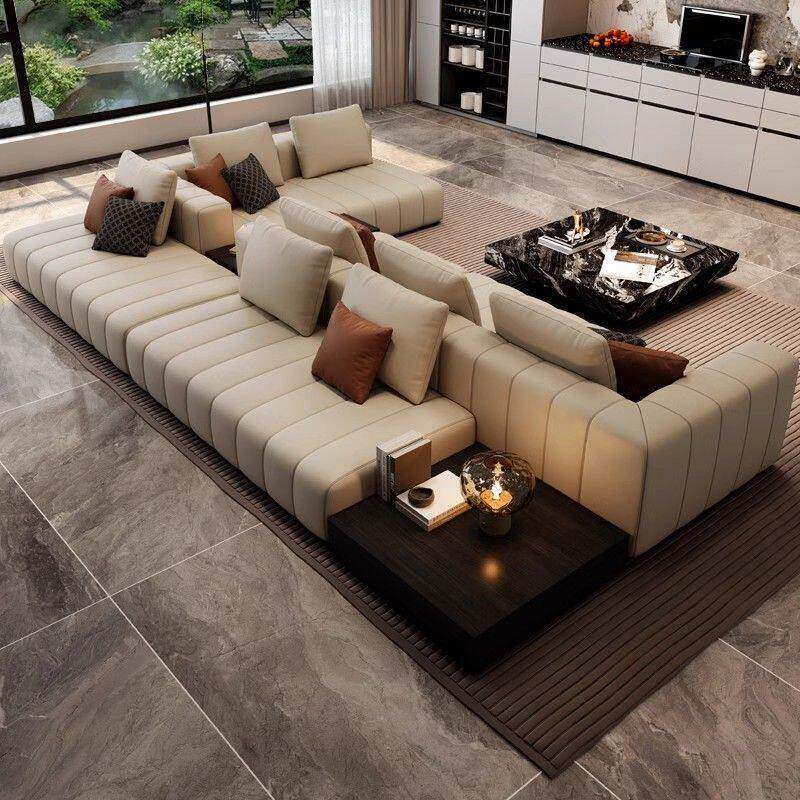 双面沙发意式极简客厅钢琴键真皮沙发酒店别墅双向靠背可坐不靠墙