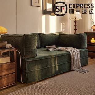 布丁沙发中古风布艺沙发客厅直排美式双三人折叠两用沙发床小户型