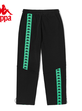 Kappa卡帕复古运动裤新款男黑色直筒长裤抽绳小脚卫裤K0D52AK25