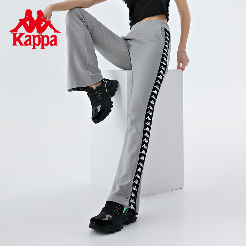 Kappa卡帕串标复古运动裤2023新款女潮流喇叭裤显高长裤休闲卫裤