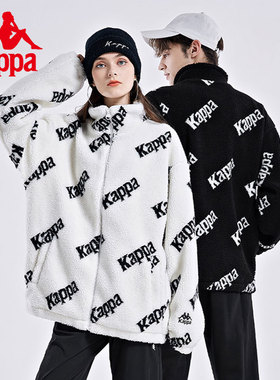 Kappa卡帕羊羔绒夹克冬满印毛绒外套立领保暖上衣女K0BZ2JJ23D