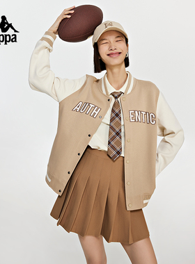 Kappa卡帕棒球服2023女运动复古卫衣休闲拼色开衫外套K0D82WK70