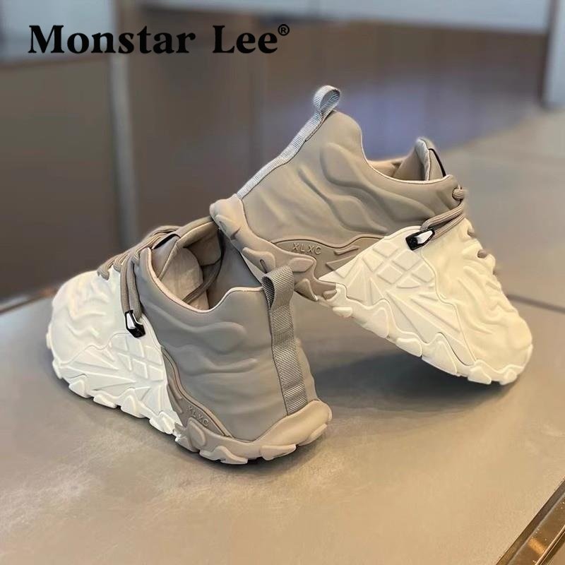 Monstar Lee英国设计师联名款潮牌秋季新款皮面男鞋保暖厚底舒适