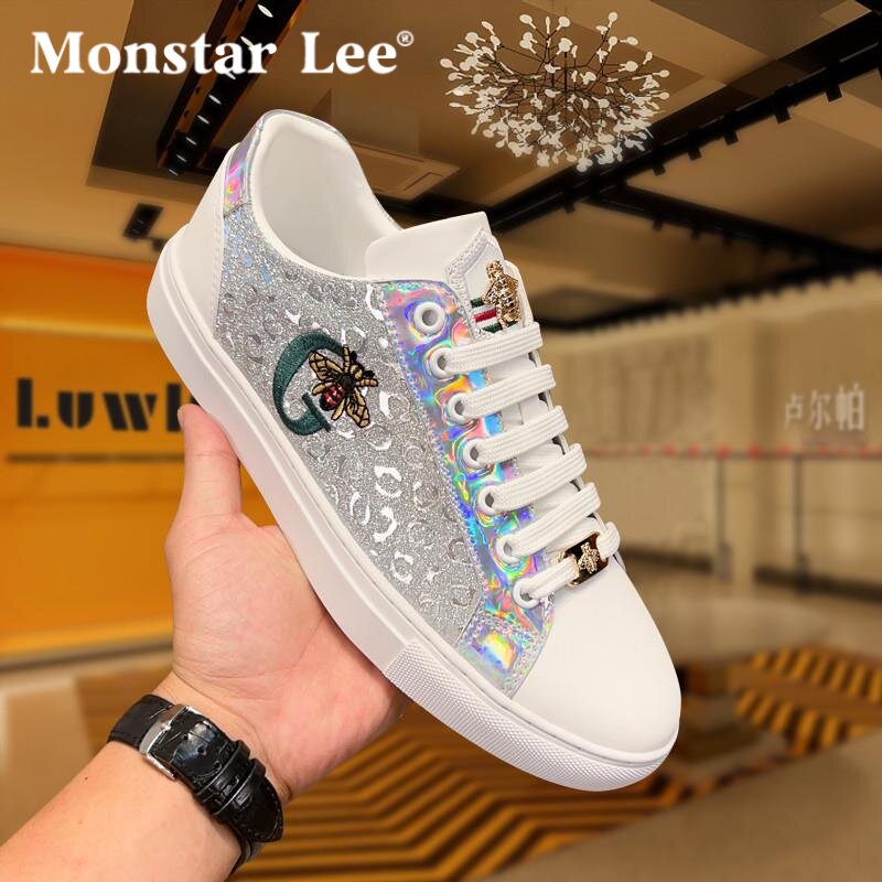 Monstar Lee休闲鞋男2026新款板鞋银色亮片小白鞋男韩版时尚百搭
